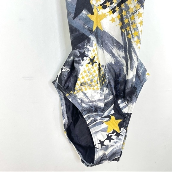 Speedo One Piece Cut Out Criss Cross Back Abstract Print Swimsuit Sz M - Picture 5 of 10